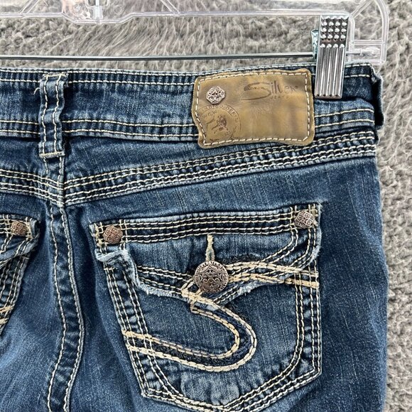 Silver Suki Surplus Capri Jeans Womens 26 Blue Stretch Denim Heavy Stitching - Picture 3 of 11